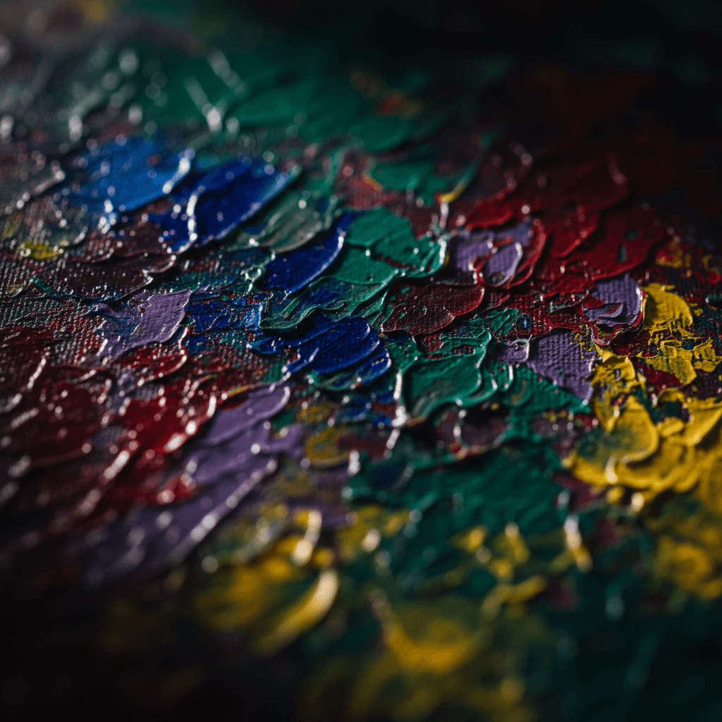 A dramatic, high-contrast aesthetic detail shot of an acrylic painting's surface