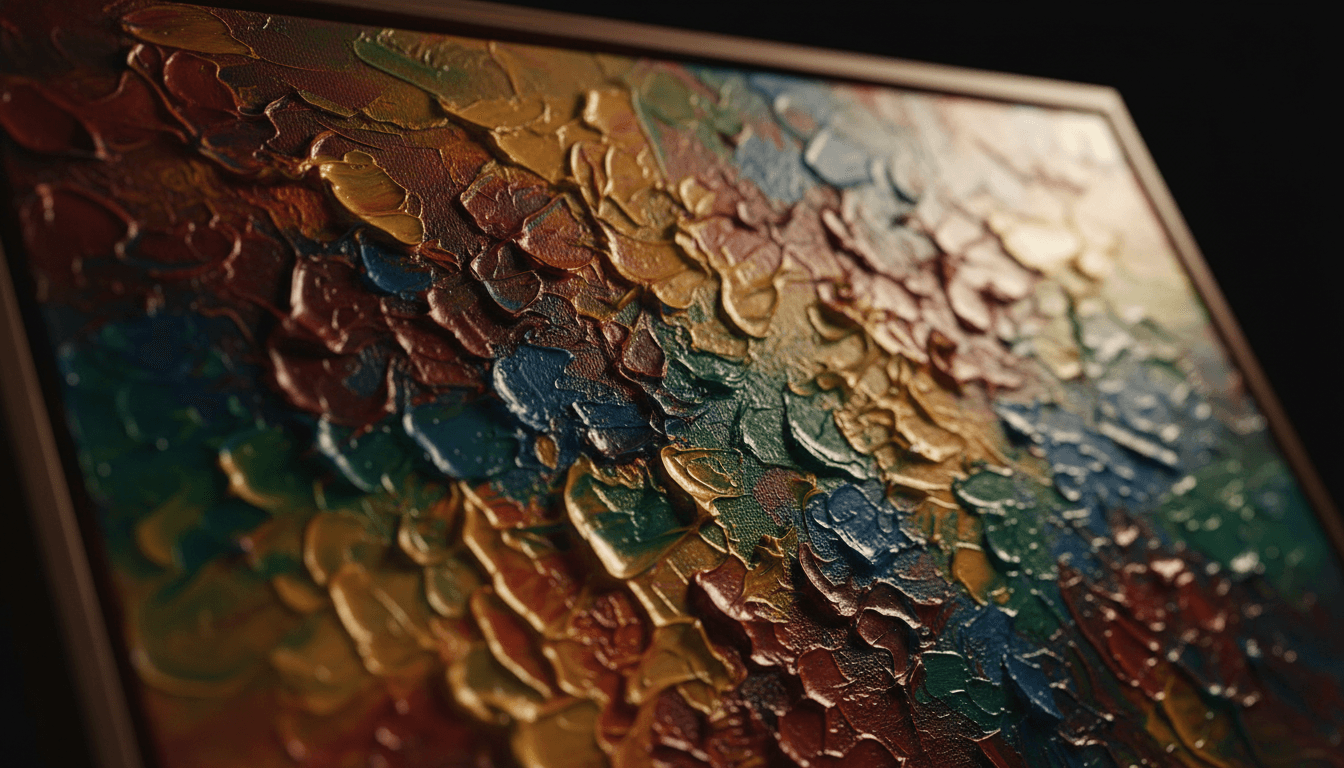 Close-up detail of original acrylic painting showing brushwork and rich color texture