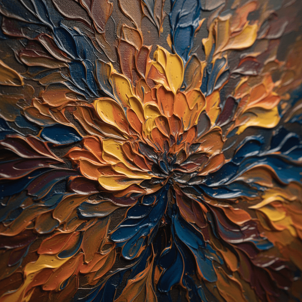 Detailed close-up of finished acrylic painting showing brushwork and color layering