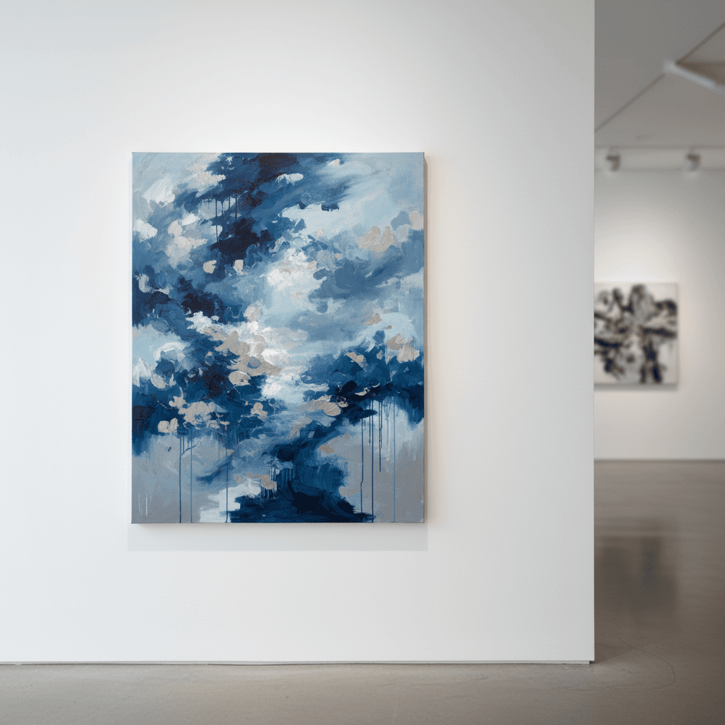 Abstract acrylic painting displayed in gallery setting